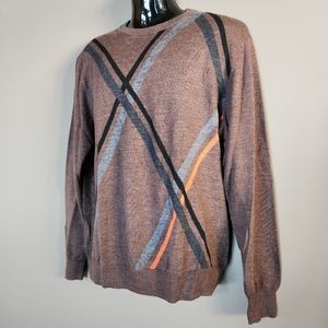 Men's Large KENNETH ROBERTS Platinum Crewneck Sweater Brown 100% Merino Wool